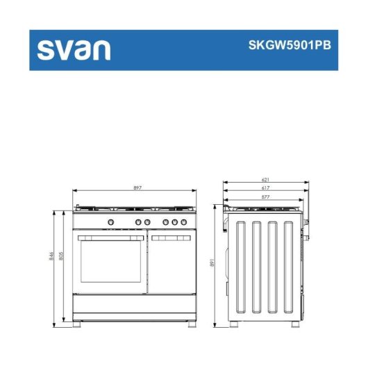 Cocina de gas Svan SKGW5901PB 90 cm blanco 5 quemadores WOK horno 55L