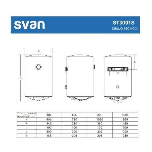Termo eléctrico Svan 30L 1500W vertical blanco con control manual