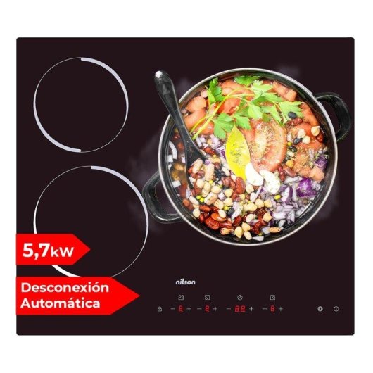 Placa Vitrocerámica Nilson NV3600 60 cm 3 Zonas Triple Corona Cristal Negro Táctil