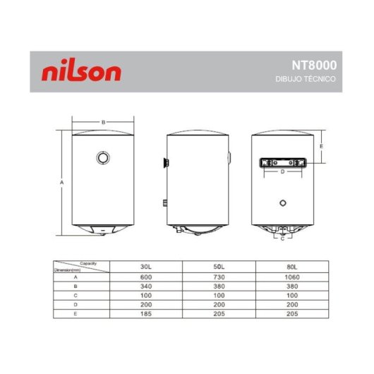 Termo eléctrico Nilson 80L 1500W vertical blanco manual con válvula seguridad