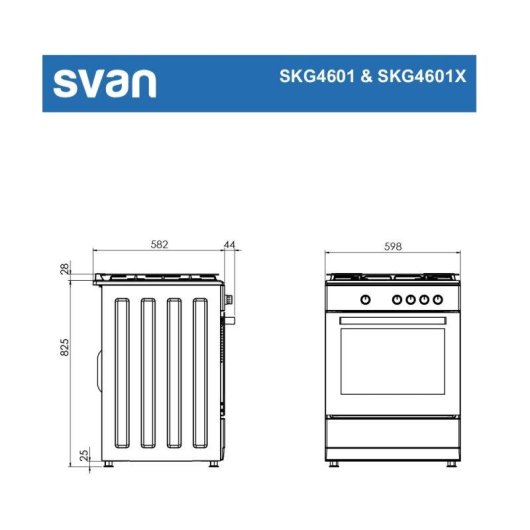 Cocina de gas Svan SKG4601 ancho 60 cm blanca 4 quemadores horno 59L