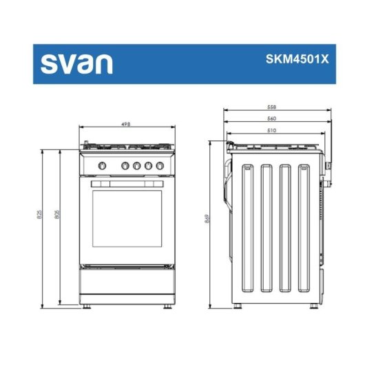 Cocina Mixta Svan SKM4501X 50cm Gas Butano Horno Eléctrico A