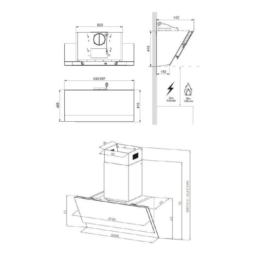Campana extractora Hyundai HCPD900AN Doble tiro 90cm con control táctil Booster
