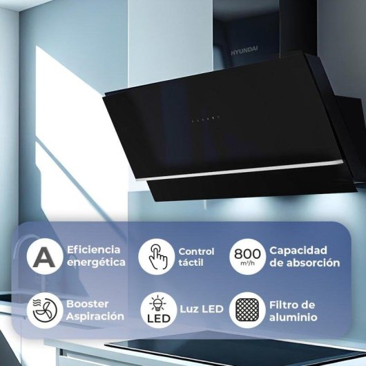 Campana extractora Hyundai HCPD900AN Doble tiro 90cm con control táctil Booster