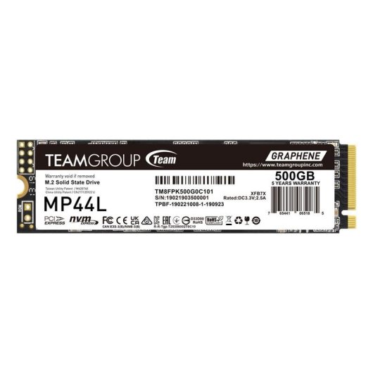 Disco Duro Team Group MP44L 500GB M.2 PCIe 4.0 NVMe 5000MB/s + Graphen-Kuhler