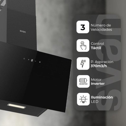 Campana extractora Svan SCPD601AN Doble tiro 60 cm cristal negro táctil