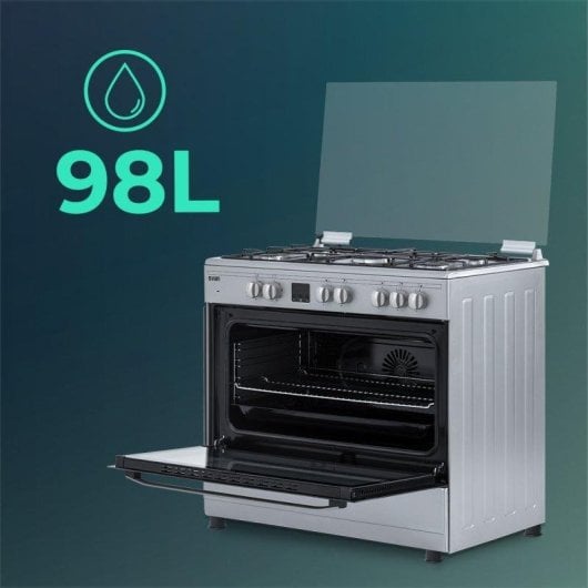 Cocina Mixta Svan SKMW5901X Ancho 90 cm Inox 5 Quemadores Wok