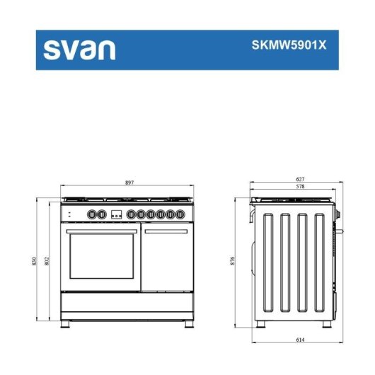 Cocina Mixta Svan SKMW5901X Ancho 90 cm Inox 5 Quemadores Wok