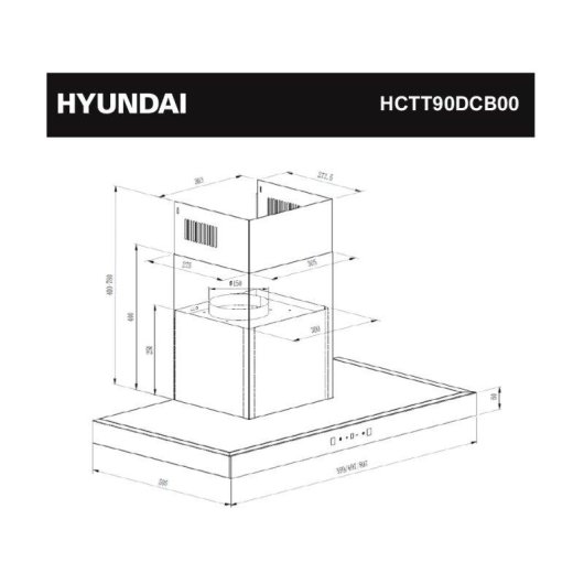 Campana extractora Hyundai HCTT90DCB00 Doble tiro 90cm con motor Inverter