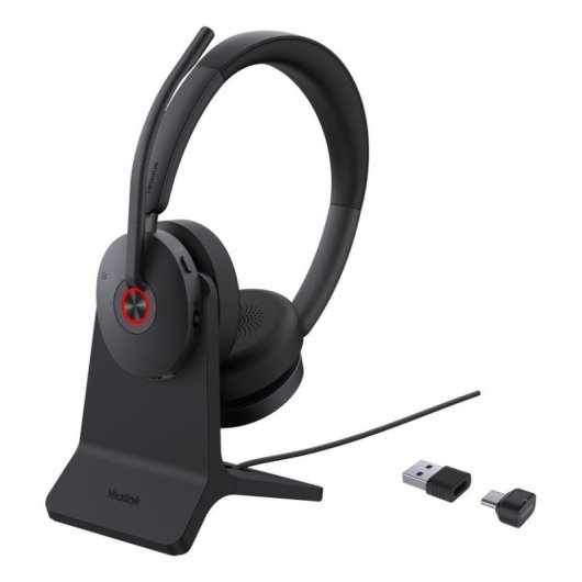 Auriculaires Yealink BH74 sans fil Bluetooth avec Réduction Active de Bruit, Micro perche et Base de Charge Noire