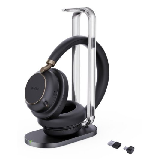 Auriculaires Yealink BH76 Plus sans fil Bluetooth avec Réduction de Bruit Hybride, Micro perche et Base de Charge Noirs