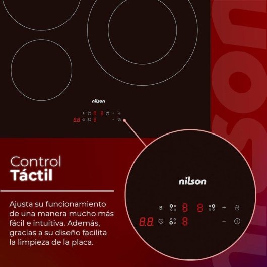 Placa de inducción Nilson NI3600 7200W 52cm 3 Zonas Cristal Negro Táctil