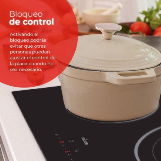 Placa de inducción Nilson NI3600 7200W 52cm 3 Zonas Cristal Negro Táctil