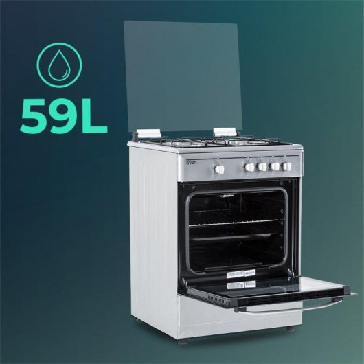 Cocina de gas Svan SKG4601X Ancho 60 cm Inox 4 quemadores horno 59l