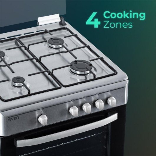 Cocina de gas Svan SKG4601X Ancho 60 cm Inox 4 quemadores horno 59l