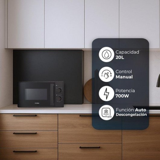 Microondas Hyundai HMW2700N 20 Litros 700 W Cristal Negro Manual 5 Niveles