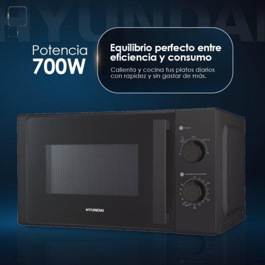 Microondas Hyundai HMW2700N 20 Litros 700 W Cristal Negro Manual 5 Niveles
