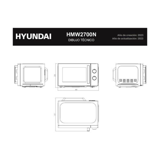 Microondas Hyundai HMW2700N 20 Litros 700 W Cristal Negro Manual 5 Niveles