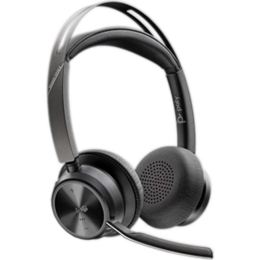 Auriculaires Poly Voyager Focus 2-M sans fil Bluetooth avec Réduction de Bruit, Microphone Boom et Base de Charge Noir