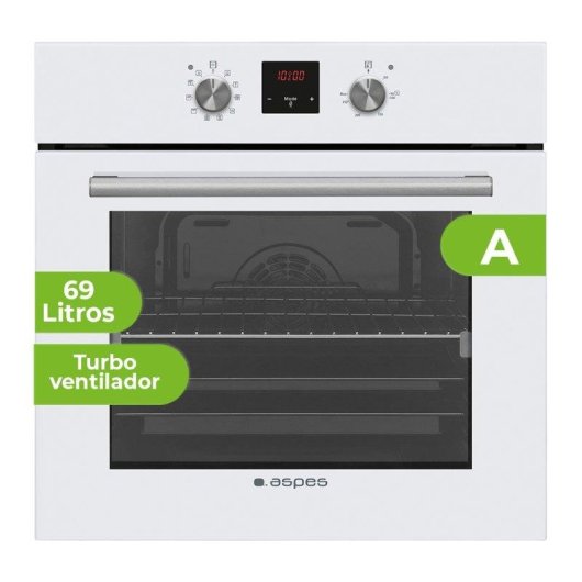 Horno Multifunción Aspes AHM10700DCB Hidrolítico 69L 60cm Doble Grill Cristal Blanco