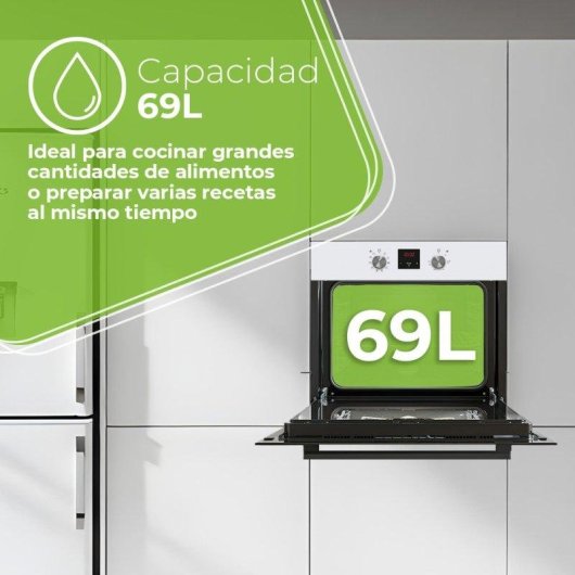 Horno Multifunción Aspes AHM10700DCB Hidrolítico 69L 60cm Doble Grill Cristal Blanco