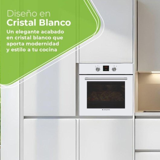 Horno Multifunción Aspes AHM10700DCB Hidrolítico 69L 60cm Doble Grill Cristal Blanco