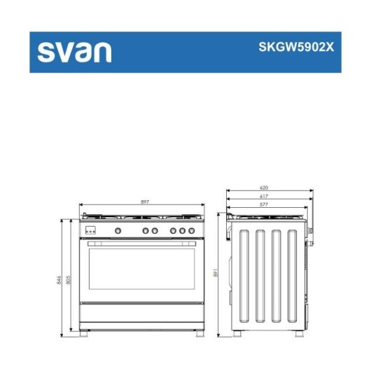 Cocina de gas Svan SKGW5902X 90 cm 5 quemadores horno 96L