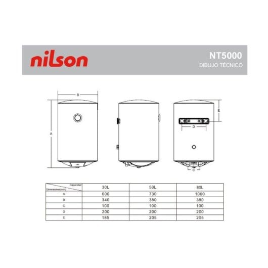 Termo eléctrico Nilson 50L 1500W vertical blanco manual con kit completo