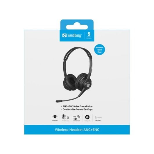Auriculares Sandberg inalámbricos Bluetooth con Cancelación de Ruido, Micrófono y 20 h autonomía, negros