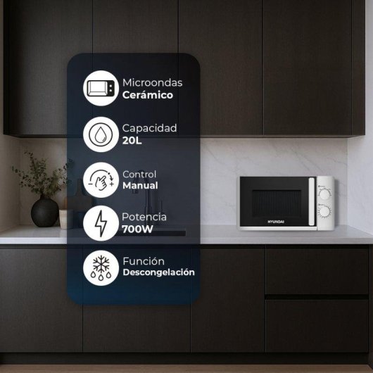 Microondas Hyundai HMC207W00 20 Litros 700 W Manual Base Cerámica Blanco
