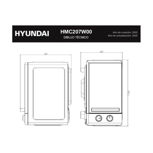Microondas Hyundai HMC207W00 20 Litros 700 W Manual Base Cerámica Blanco