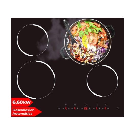 Placa Vitrocemámica Nilson NV4600 4 Zonas 60 cm Cristal Negro Táctil