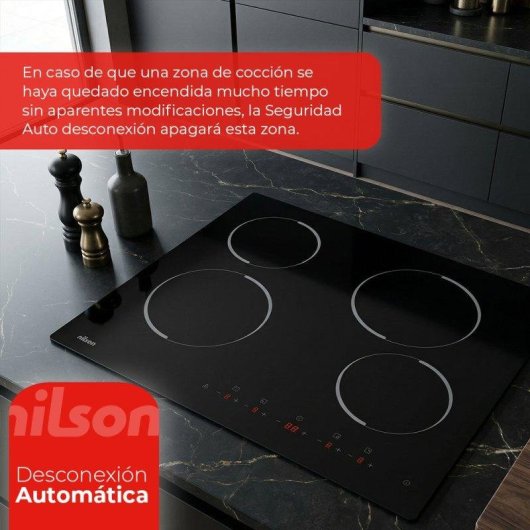 Placa Vitrocemámica Nilson NV4600 4 Zonas 60 cm Cristal Negro Táctil