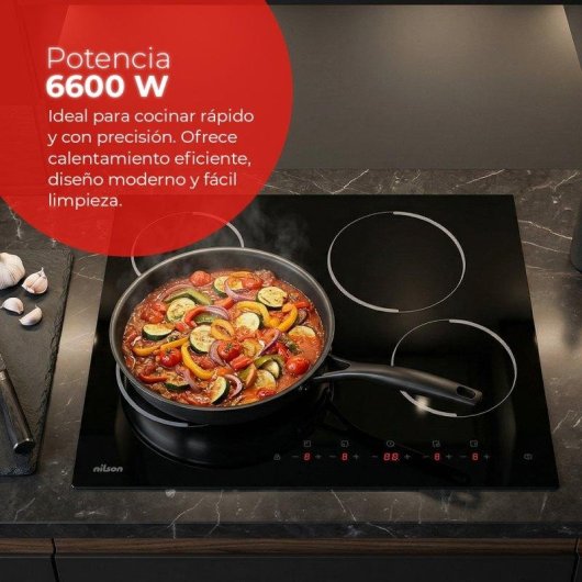 Placa Vitrocemámica Nilson NV4600 4 Zonas 60 cm Cristal Negro Táctil