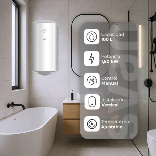 Termo eléctrico Svan 100L 1500W vertical blanco manual con válvula seguridad