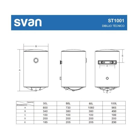 Termo eléctrico Svan 100L 1500W vertical blanco manual con válvula seguridad
