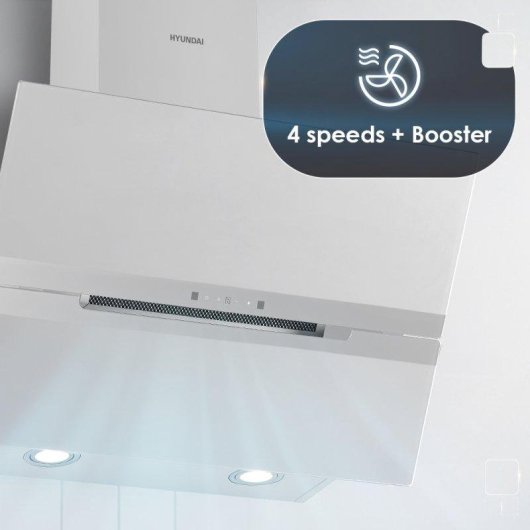 Campana extractora Hyundai HCDE90DCW00 Doble tiro 90 cm Booster cristal blanco