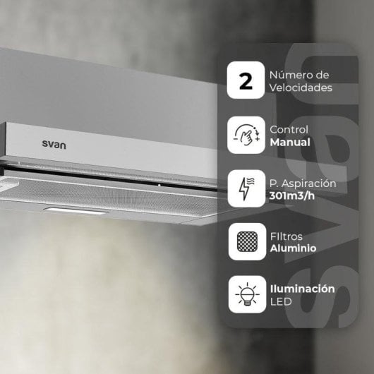 Campana extractora Svan SCPE602AX Tiro único 60 cm con filtros lavables