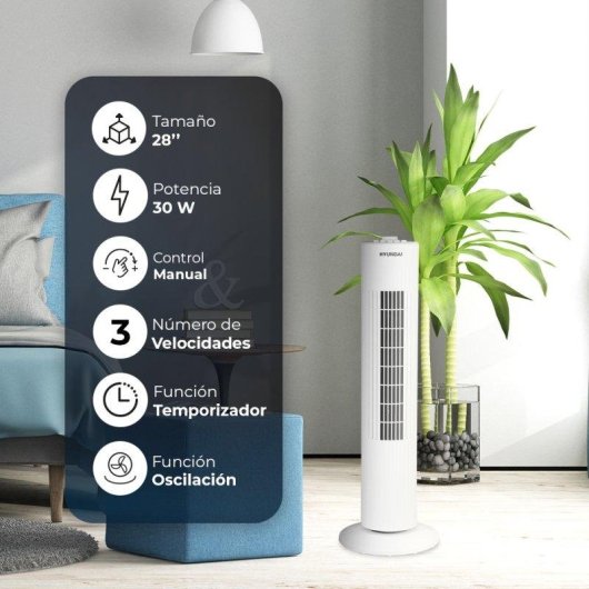 Ventilador de torre Hyundai HVT302800O 28" 3 velocidades temporizador oscilación