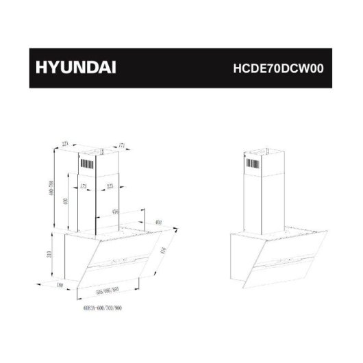 Campana extractora Hyundai HCDE70DCW00 Doble tiro 70 cm Booster cristal blanco