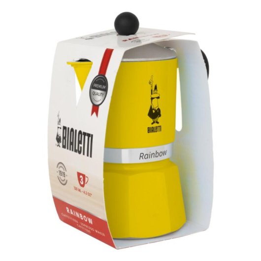 Italienischer Espressokocher Bialetti Rainbow 3 Tassen Aluminium Schwarz Gelb CE
