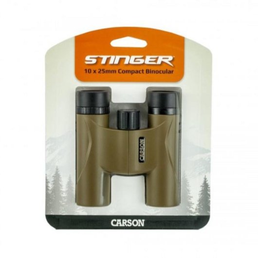 Binóculo Carson Stinger 10x 25 mm FMC Khaki Compacto e Leve