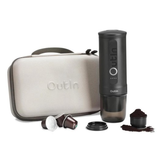 Cafetière à capsules portable Outin OTEM-01-SG-Bag 7500 mAh 20 Bars Gris