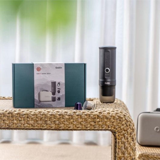 Cafetière à capsules portable Outin OTEM-01-SG-Bag 7500 mAh 20 Bars Gris