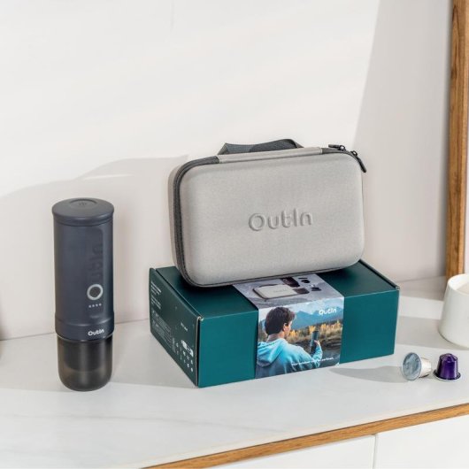 Cafetière à capsules portable Outin OTEM-01-SG-Bag 7500 mAh 20 Bars Gris