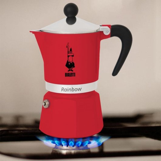 Italienischer Espressokocher Bialetti Rainbow 3 Tassen Schwarz Rot Aluminium