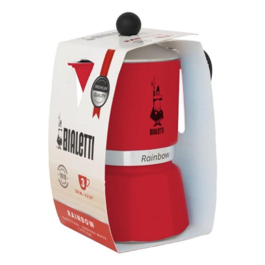 Italienischer Espressokocher Bialetti Rainbow 3 Tassen Schwarz Rot Aluminium