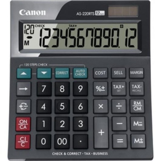 Calculadora Canon AS-220RTS 12 dígitos LCD Bateria Solar Compacta