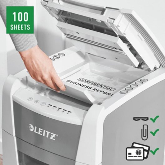 Trituradora de papel Leitz IQ microcorte 100 hojas A4 34L silenciosa