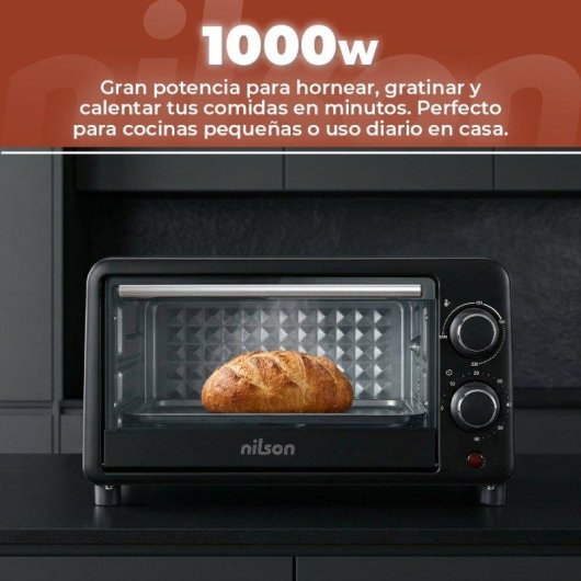 Horno Sobremesa Nilson Life Mini 9L 800W Temporizador Mecánico Negro